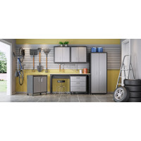 Manhattan Comfort 6-GGGG 6-Piece Fortress Textured Garage Set with Cabinets, Wall Units and Table in Grey. 